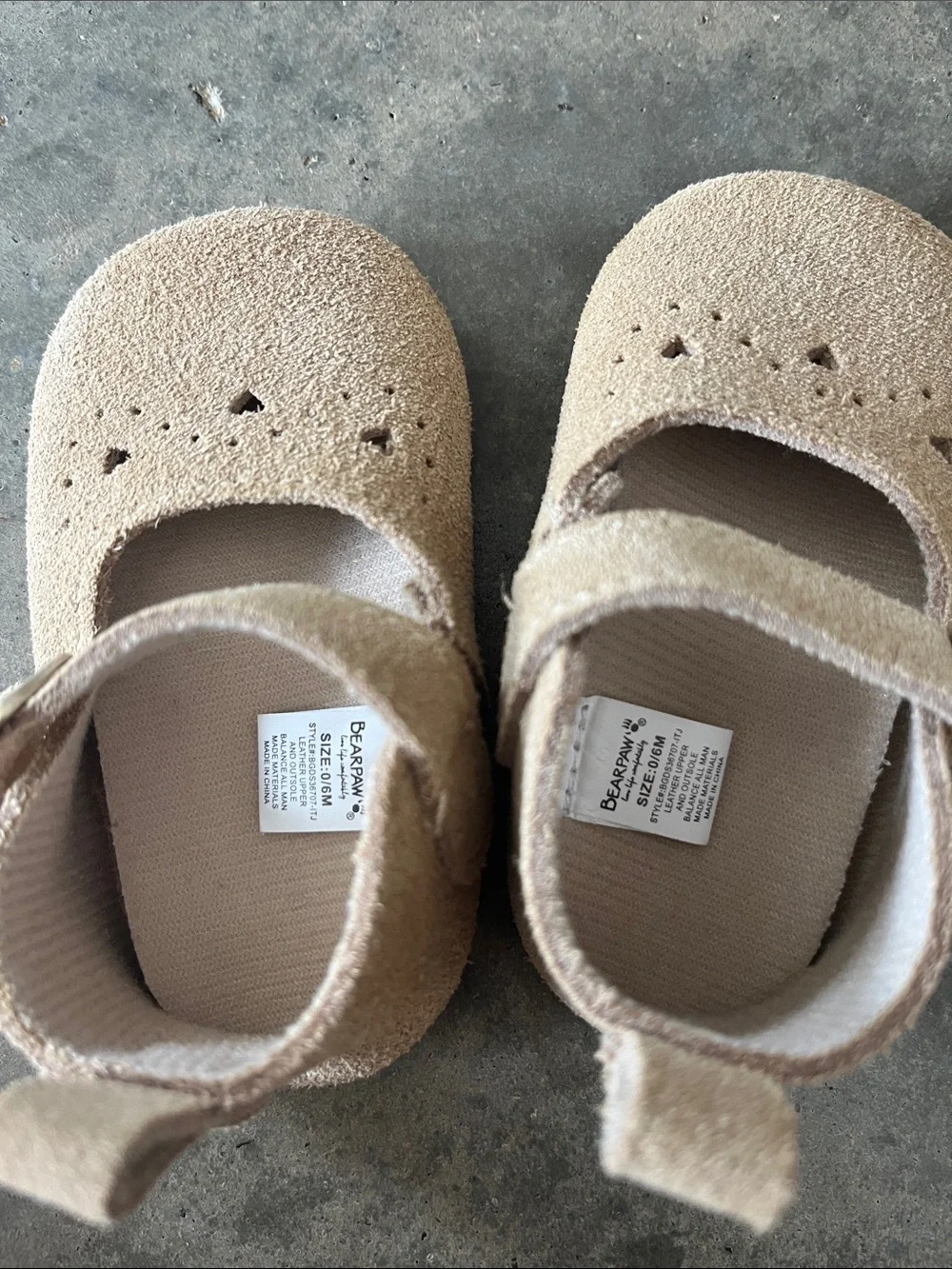 BearPaw Tan Mary Jane Baby Shoes with Heart Cutouts